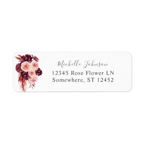  Burgundy  Pink Floral 8A Return Address Label