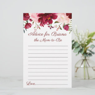 Burgundy Pink Floral Advice Baby Shower Game