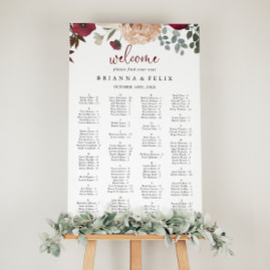 Burgundy Pink Floral Alphabetical Seating Chart