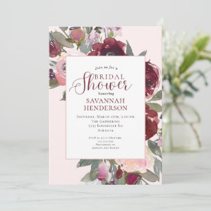 Burgundy Pink Floral Bridal Shower Invitation