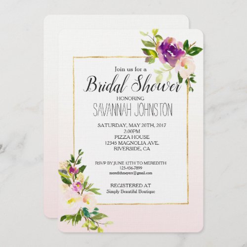 Burgundy Pink Floral Bridal Shower Invitation