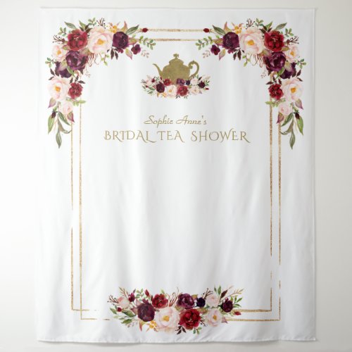 Burgundy Pink Floral Bridal Shower Tea Photo Prop Tapestry