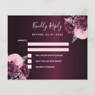 Burgundy pink floral budget wedding RSVP card Flyer