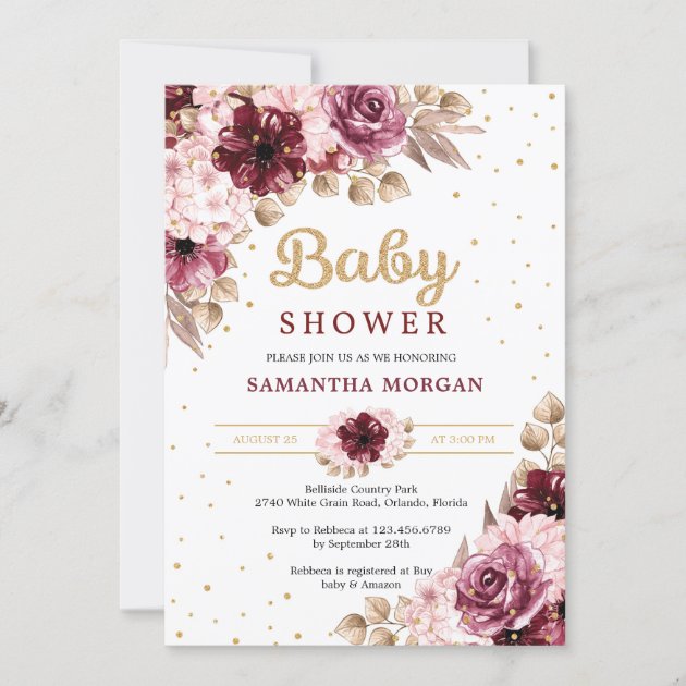 Burgundy and clearance gold baby shower