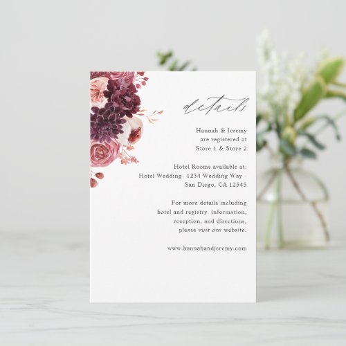  Burgundy  Pink Floral Details Enclosure Card 8A