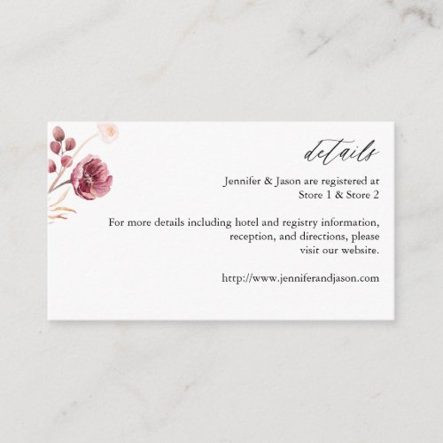  Burgundy  Pink Floral Details Enclosure Card 8B