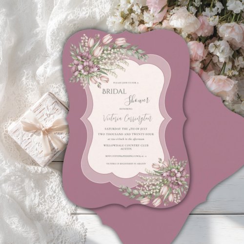 Burgundy Pink Floral Elegant Bridal Shower Invitation