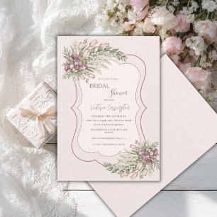 Burgundy Pink Floral Elegant Bridal Shower Invitation