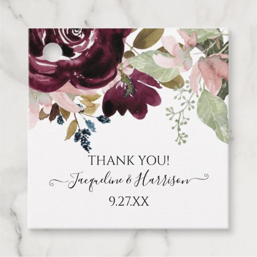 Burgundy Pink Floral Elegant Eucalyptus Foliage Favor Tags