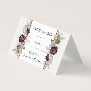Burgundy Pink Floral Elegant Foliage Placecards Business Card