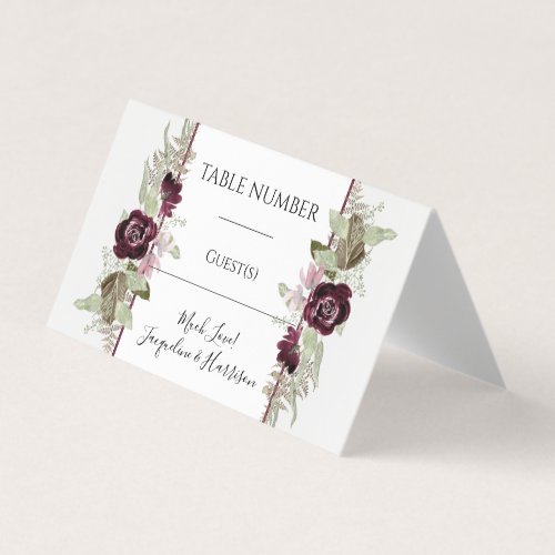 Burgundy Pink Floral Elegant Foliage Placecards Business Card