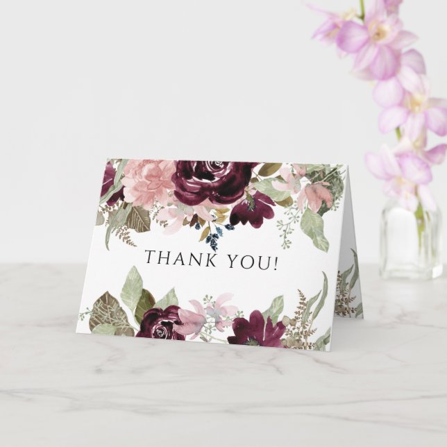 Burgundy Pink Floral Elegant Wedding Thank You Card (Orchid)