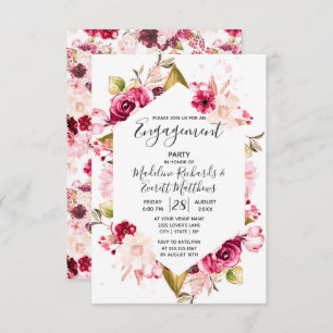Burgundy & Pink Floral Engagement Party Invitation