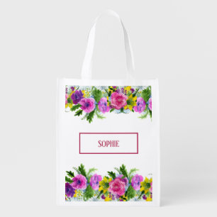 Burgundy Pink Floral Garland Rescheduled Wedding Grocery Bag