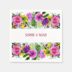 Burgundy Pink Floral Garland Rescheduled Wedding Napkins