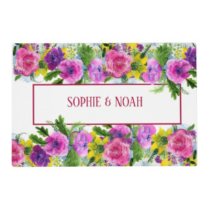 Burgundy Pink Floral Garland Rescheduled Wedding Placemat