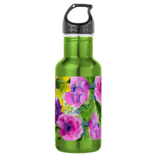 Burgundy Pink Floral Garland Rescheduled Wedding Stainless Steel Water Bottle