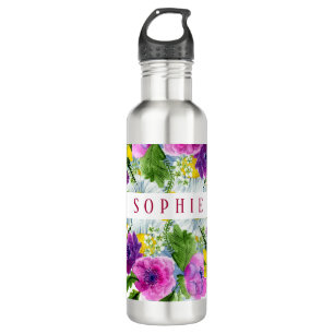 Burgundy Pink Floral Garland Wedding Stainless Steel Water Bottle