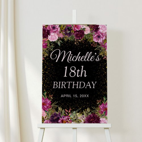 Burgundy Pink Floral Glitter Black 18th Birthday  Foam Board