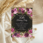 Burgundy Pink Floral Glitter Black 30th Birthday Invitation<br><div class="desc">Elegant and romantic pink,  burgundy,  and purple watercolor vintage floral and foliage on black custom 30th birthday party invitation with gold glitter.  Personalized with the name of the guest of honor.</div>