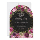 Burgundy Pink Floral Glitter Black 40th Birthday