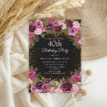 Burgundy Pink Floral Glitter Black 40th Birthday Invitation<br><div class="desc">Elegant and romantic pink,  burgundy,  and purple watercolor vintage floral and foliage on black custom 40th birthday party invitation with gold glitter.  Personalized with the name of the guest of honor.</div>