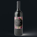 Burgundy Pink Floral Glitter Black 50th Birthday  Wine Label<br><div class="desc">Elegant and romantic pink, burgundy, and purple watercolor vintage floral and foliage on black custom 50th birthday party can cooler with gold glitter. Personalized with the name of the guest of honor, her age, and her party date. Contact me for assistance with your customizations or to request additional matching or...</div>