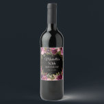 Burgundy Pink Floral Glitter Black 50th Birthday  Wine Label<br><div class="desc">Elegant and romantic pink, burgundy, and purple watercolor vintage floral and foliage on black custom 50th birthday party can cooler with gold glitter. Personalized with the name of the guest of honor, her age, and her party date. Contact me for assistance with your customizations or to request additional matching or...</div>