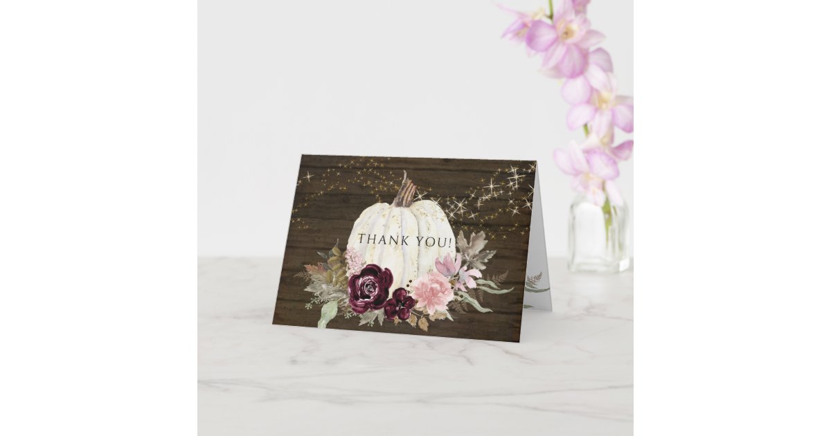 Burgundy Pink Floral Gold Stars Pumpkin Thank You Card | Zazzle