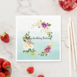 Burgundy Pink Floral Mint Ombre watercolor Napkins