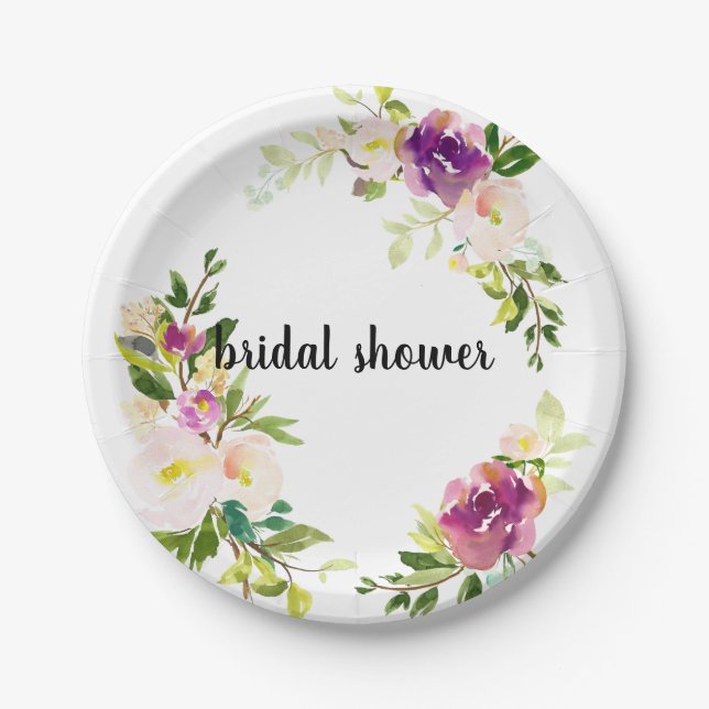 Burgundy Pink Floral Paper Plates (Front)
