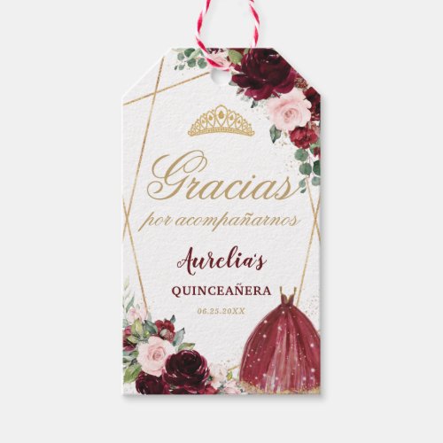 Burgundy Pink Floral Quinceanera Favor Thank You   Gift Tags