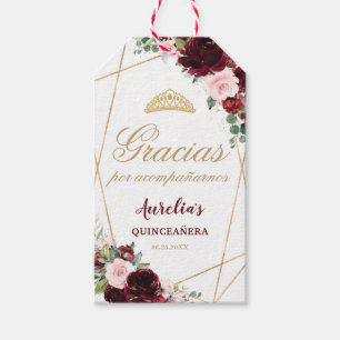 Burgundy Pink Floral Quinceanera Favor Thank You Gift Tags