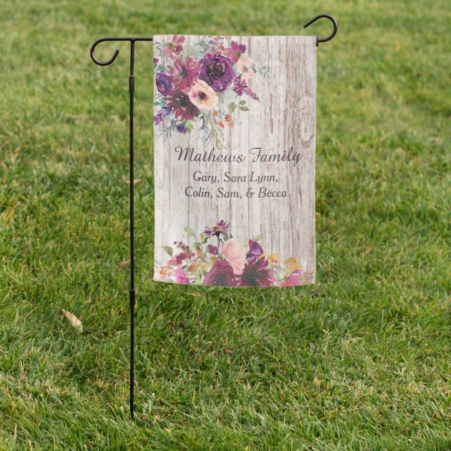 Burgundy Pink Floral Rose Bouquet Welcome Garden Flag (In SItu)
