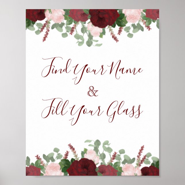 Burgundy Pink Floral Roses Bridal Shower Decor (Front)