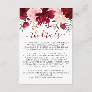 Burgundy Pink Floral Wedding Enclosure  Card