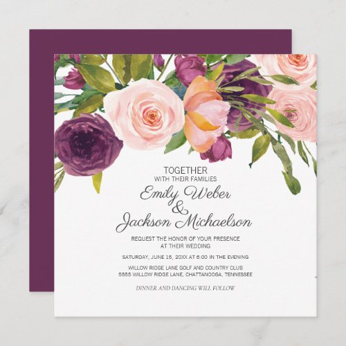 Burgundy Pink Floral Wedding Invitation