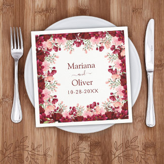 Burgundy Pink Floral Wedding Napkins