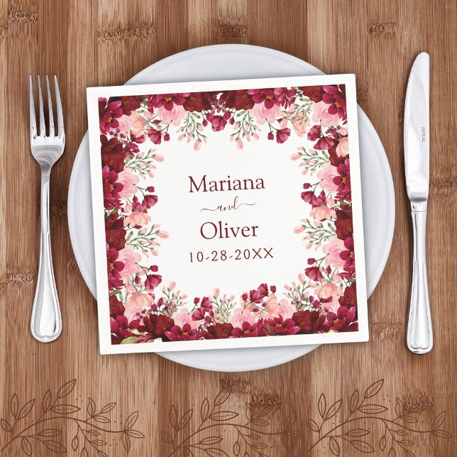 Burgundy Pink Floral Wedding Napkins (Creator Uploaded)