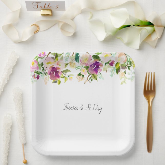 Burgundy Pink Floral Wedding Paper Plates (Wedding)