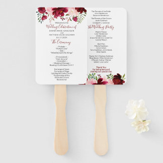 Burgundy Pink Floral Wedding Program Hand Fan