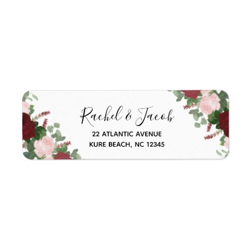 Burgundy  Pink Floral Wedding Return Address Label