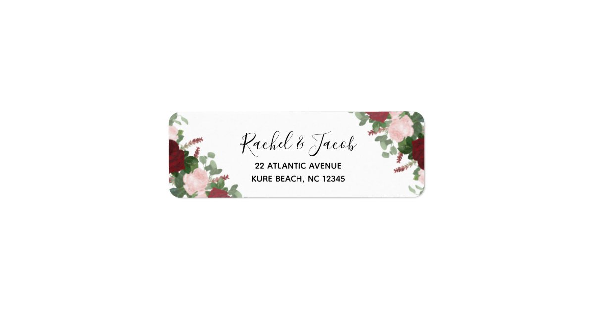 Burgundy & Pink Floral Wedding Return Address Label | Zazzle