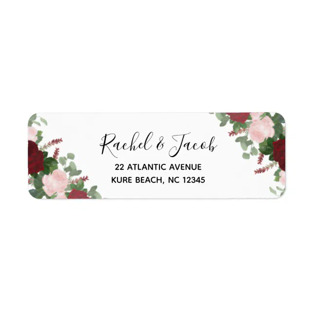Burgundy & Pink Floral Wedding Return Address Label | Zazzle