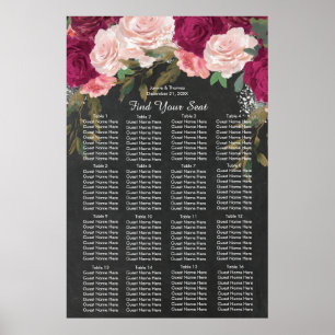burgundy pink floral wedding seating chart sign