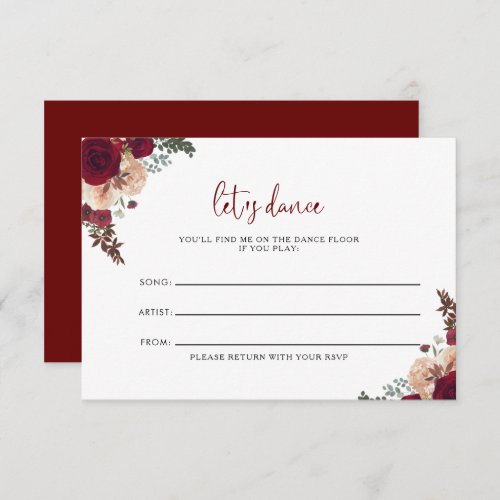 Burgundy Pink Floral Wedding Song Request Card