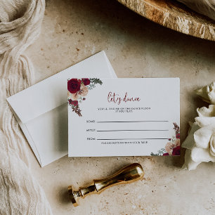 Burgundy Pink Floral Wedding Song Request Card