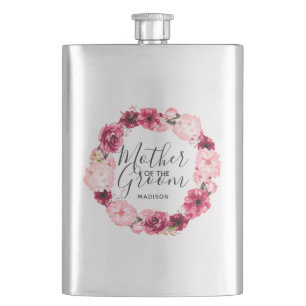 Burgundy & Pink Floral Wreath Mother of the Groom Flask