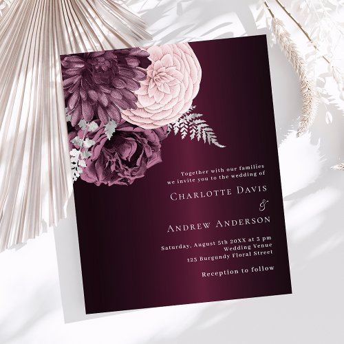 Burgundy pink florals wedding invitation