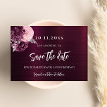 Burgundy pink flowers 50th birthday save the date<br><div class="desc">A modern and elegant Save the Date for a 50th birthday party.   A deep burgundy gradient background decorated with flowers and faux silver foliage. Personalize and add a date and name. The text: Save the Date is written with a large trendy hand lettered style script.</div>